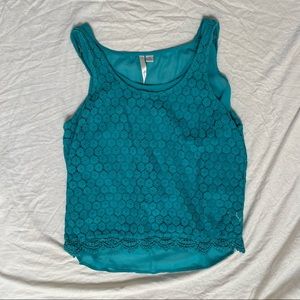 Two-piece chiffon and crochet teal tank top set by LC Lauren Conrad